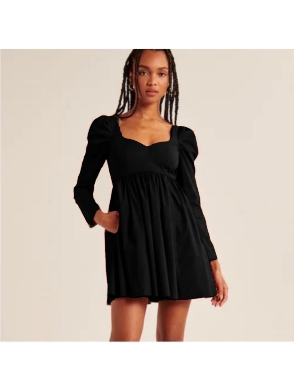 Abercrombie & Fitch Black Poplin Square Neckline Long Sleeve Babydoll Mini Dress